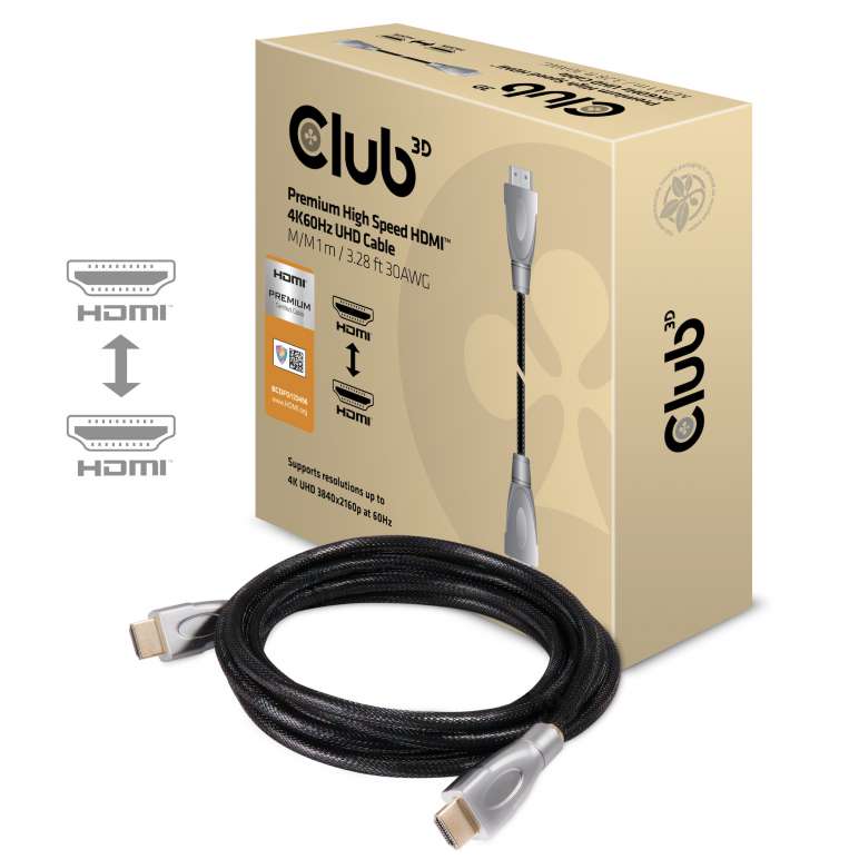 CABLE CLUB 3D CAC-1311 -  PREMIUM HIGH SPEED HDMI™ 2.0 4K60HZ UHD CABLE 1 M/ 3.28 FT