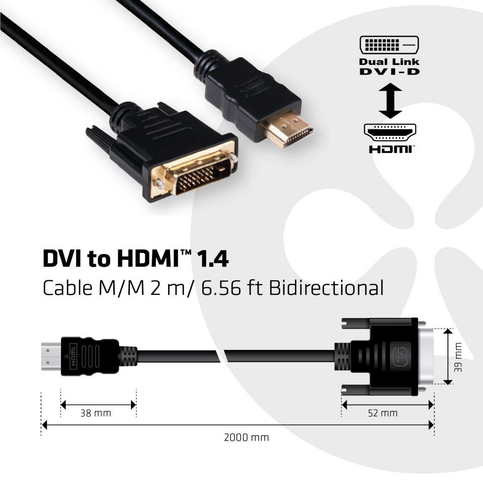 CABLE CLUB 3D CAC-1210 -  DVI-D TO HDMI 1.4 CABLE M/M 2M 6.56FT