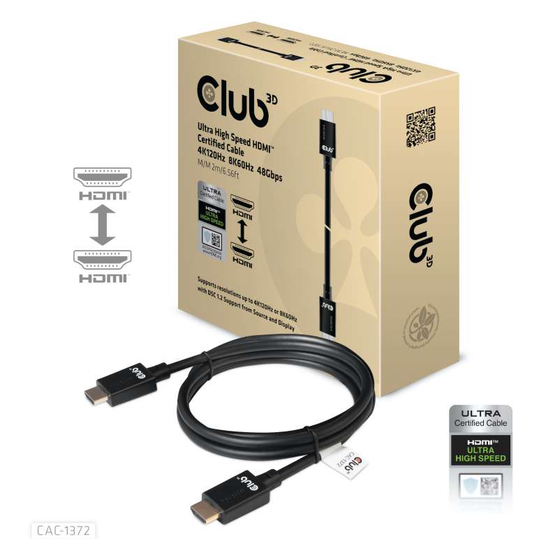 CABLE CLUB 3D CAC-1372 - HDMI 2.1 MALE TO HDMI 2.1 MALE ULTRA HIGH SPEED 4K 120Hz 8K60HZ 2M/ 6.56FT