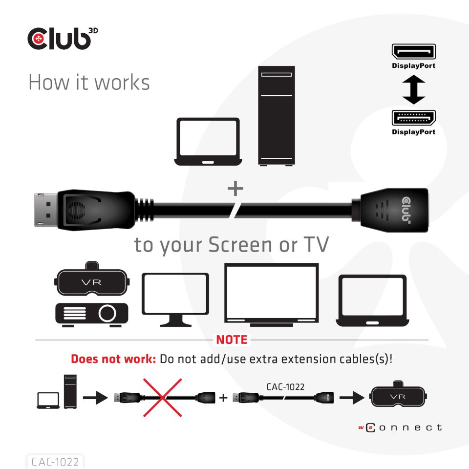 CABLE CLUB 3D CAC-1022 - DISPLAYPORT 1.4 HBR3 EXTENSION CABLE 8K60HZ M/F 2M /6.56FT