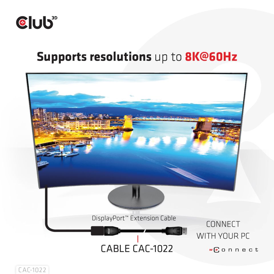 CABLE CLUB 3D CAC-1022 - DISPLAYPORT 1.4 HBR3 EXTENSION CABLE 8K60HZ M/F 2M /6.56FT