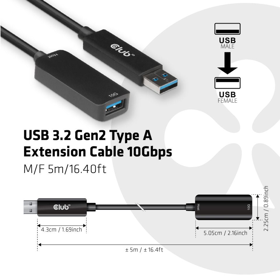 CABLE CLUB 3D CAC-1411 - ] USB TYPE A 3.2 GEN 2 ACTIVE REPEATER CABLE 5METER / 15FT SUPPORTS UP TO 10 GBPS