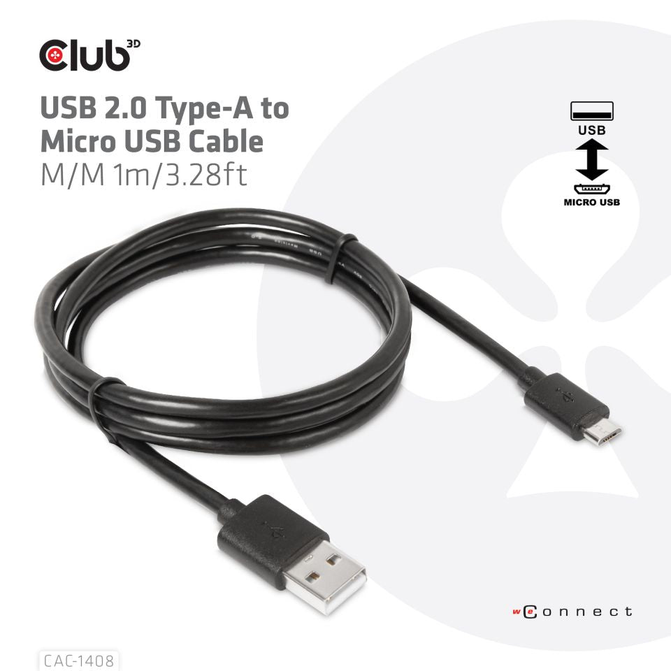 CABLE CLUB 3D CAC-1408 - USB TYPE A MALE TO USB Micro MALE CABLE 1METER / 3.28FEET