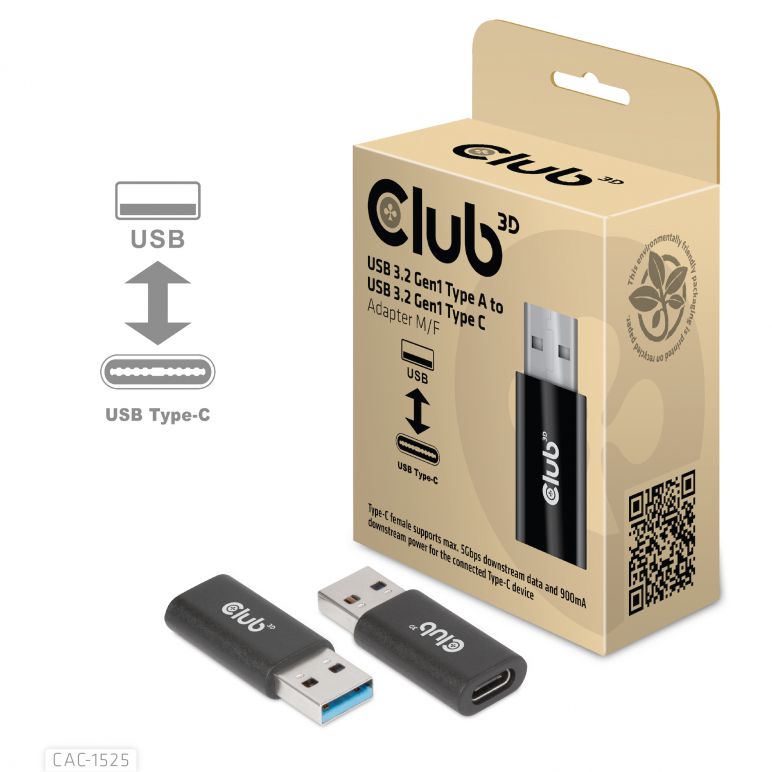 CABLE CLUB 3D CAC-1525 - ] USB TYPE C 3.2 GEN 1 FEMALE TO USB 3.2 GEN 1 TYPE A FEMALE ADAPTER