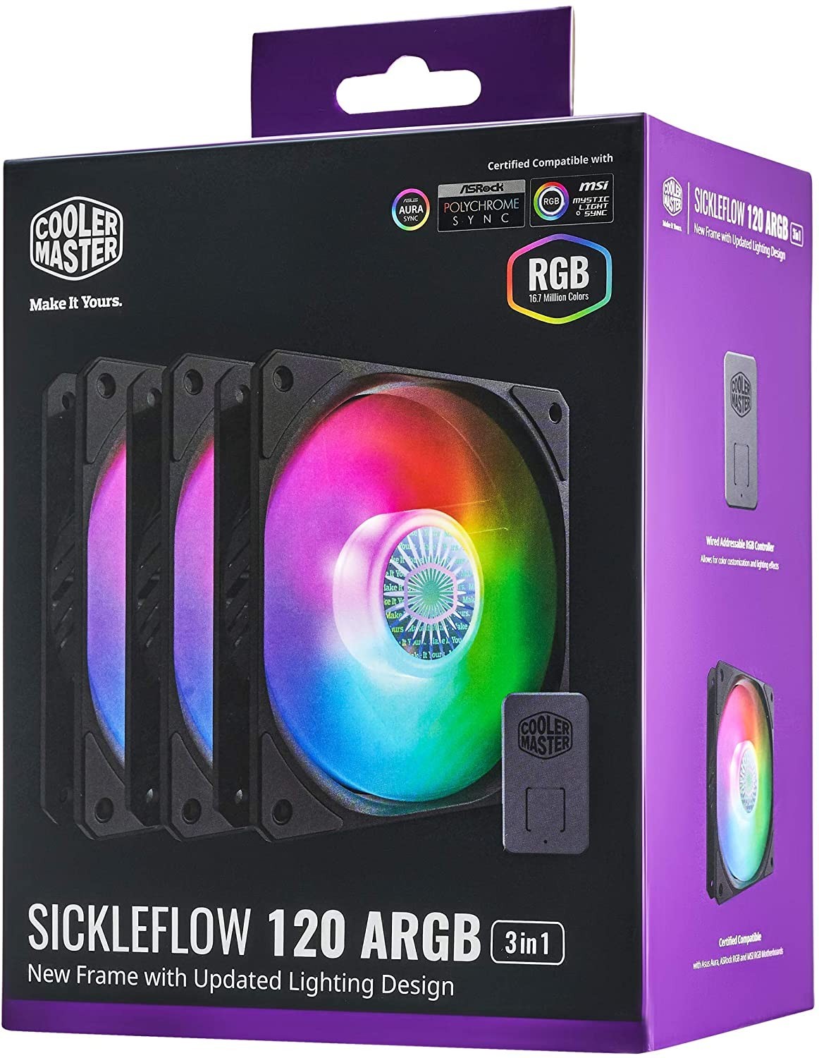 VENTILATEUR BOITIER COOLER MASTER SICKLEFLOW 120 ARGB 3 IN 1 BLACK